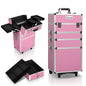 Embellir Makeup Case Beauty Trolley Cosmetic Organiser Box Travel Wheels Pink | Pink Makeup Case Silver Trim