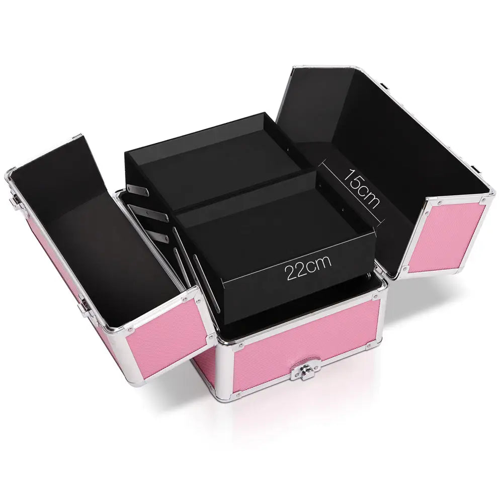 Embellir Makeup Case Beauty Trolley Cosmetic Organiser Box Travel Wheels Pink | Pink Silver Makeup Organizer Black