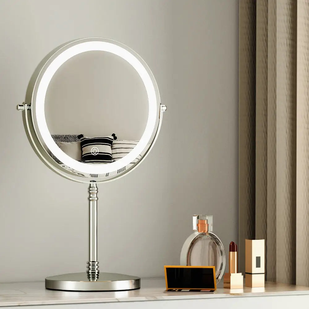 Embellir Makeup Mirror 20x20cm 10x Magnifying with Led Light Rotation Tabletop