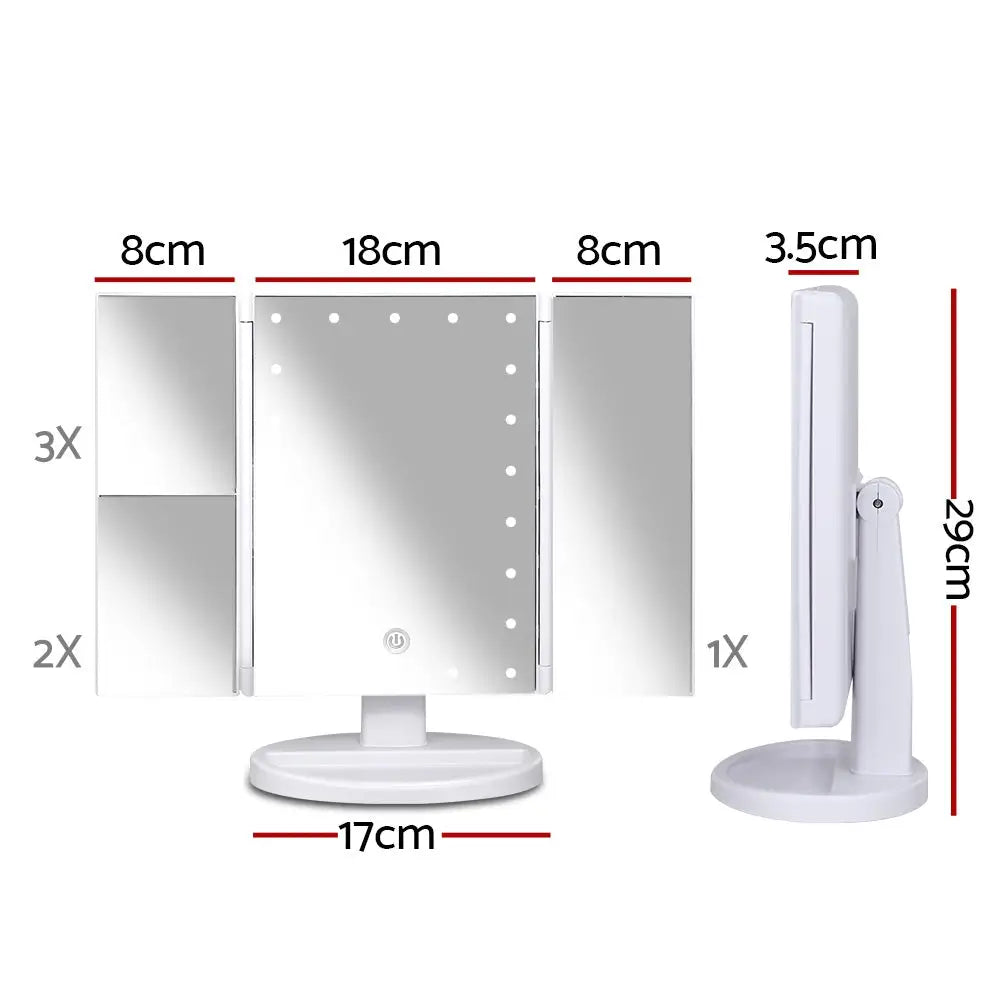 Embellir Tri-fold Makeup Mirror 1x2x3x Magnifying with Led Light Travel Portable