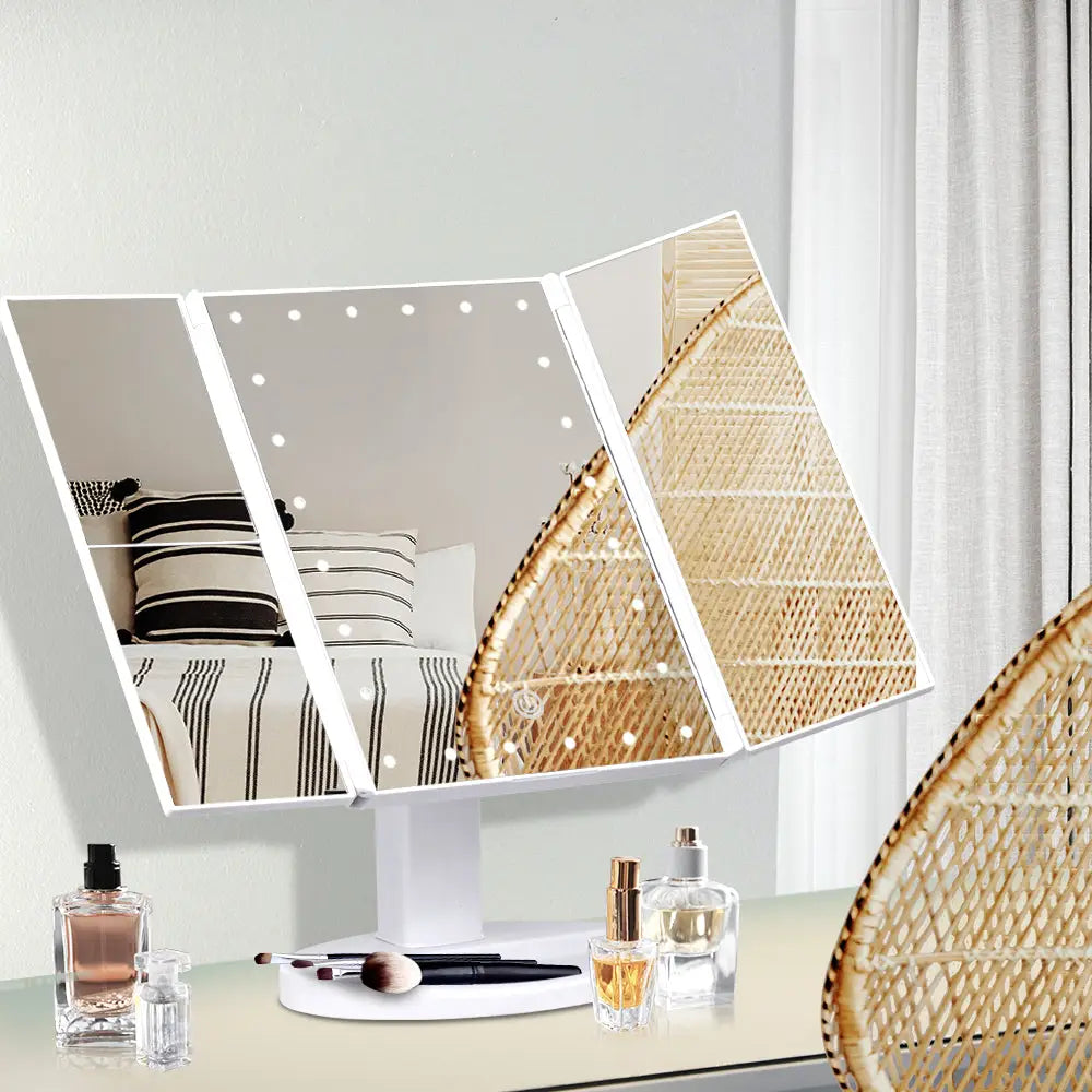 Embellir Tri-fold Makeup Mirror 1x2x3x Magnifying with Led Light Travel Portable