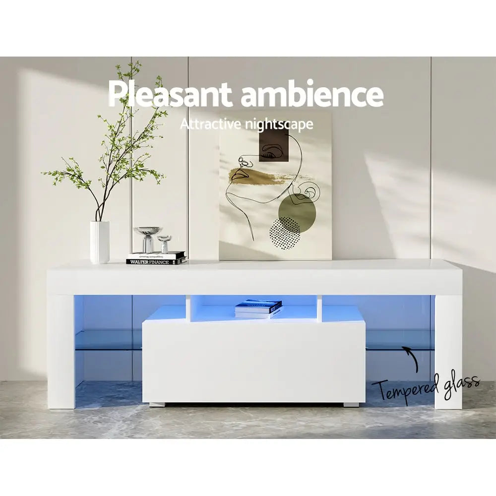 Entertainment Unit Tv Cabinet Led 130cm White Elo