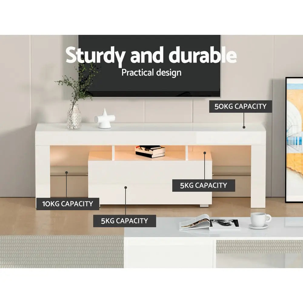 Entertainment Unit Tv Cabinet Led 130cm White Elo