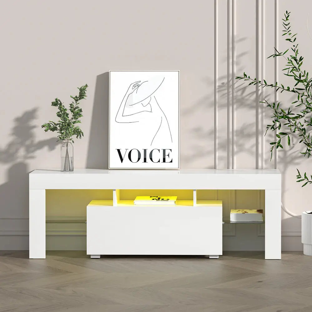 Entertainment Unit Tv Cabinet Led 130cm White Elo