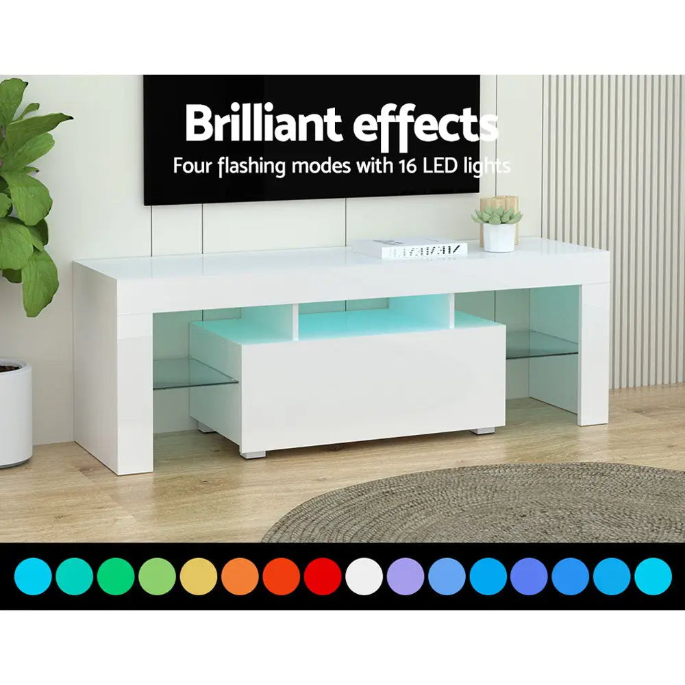 Entertainment Unit Tv Cabinet Led 130cm White Elo