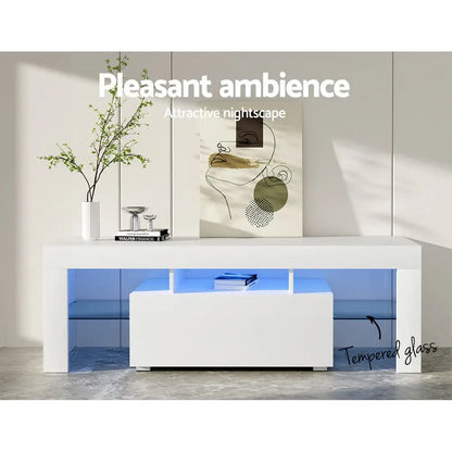 Entertainment Unit Tv Cabinet Led 130cm White Elo