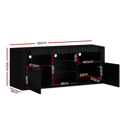 Entertainment Unit Tv Cabinet Led 160cm Black Bobi