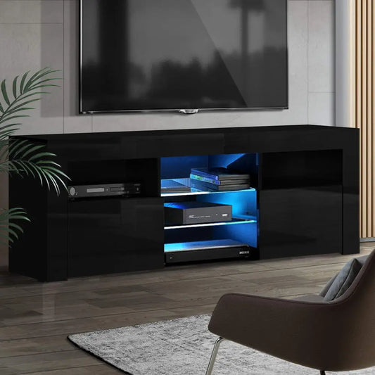 Entertainment Unit Tv Cabinet Led 160cm Black Bobi