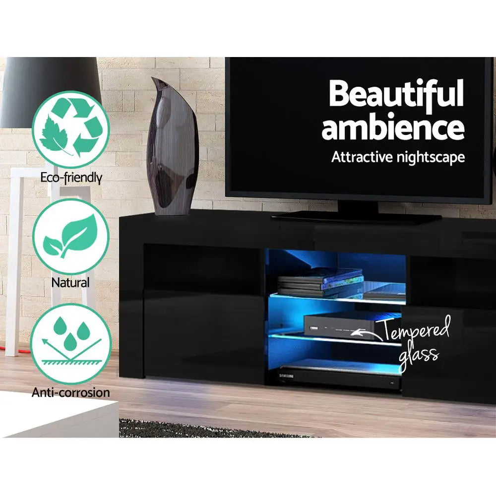 Entertainment Unit Tv Cabinet Led 160cm Black Bobi