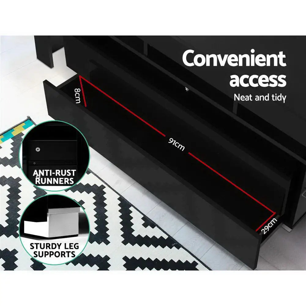 Entertainment Unit Tv Cabinet Led 160cm Black Elo