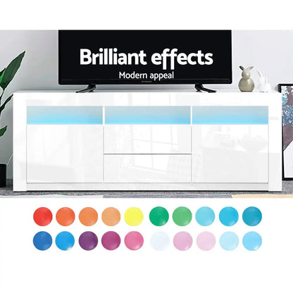 Entertainment Unit Tv Cabinet Led 160cm White Anna