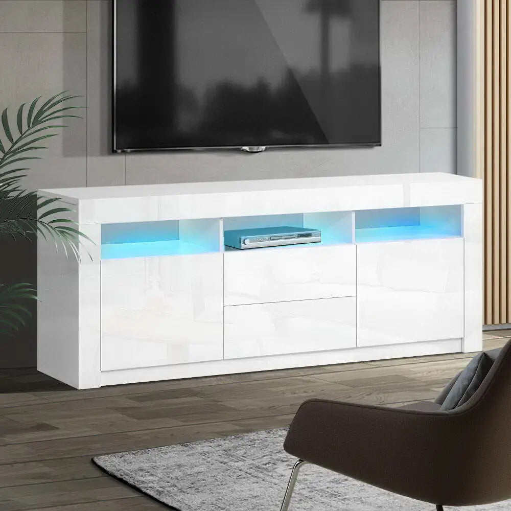 Entertainment Unit Tv Cabinet Led 160cm White Anna