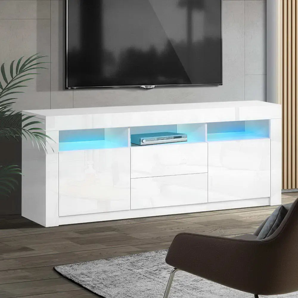 Entertainment Unit Tv Cabinet Led 160cm White Anna