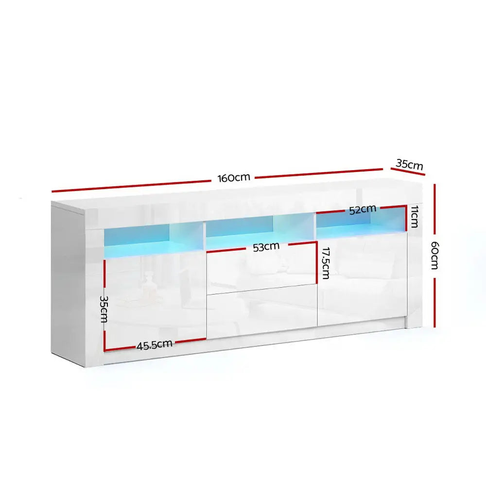 Entertainment Unit Tv Cabinet Led 160cm White Anna