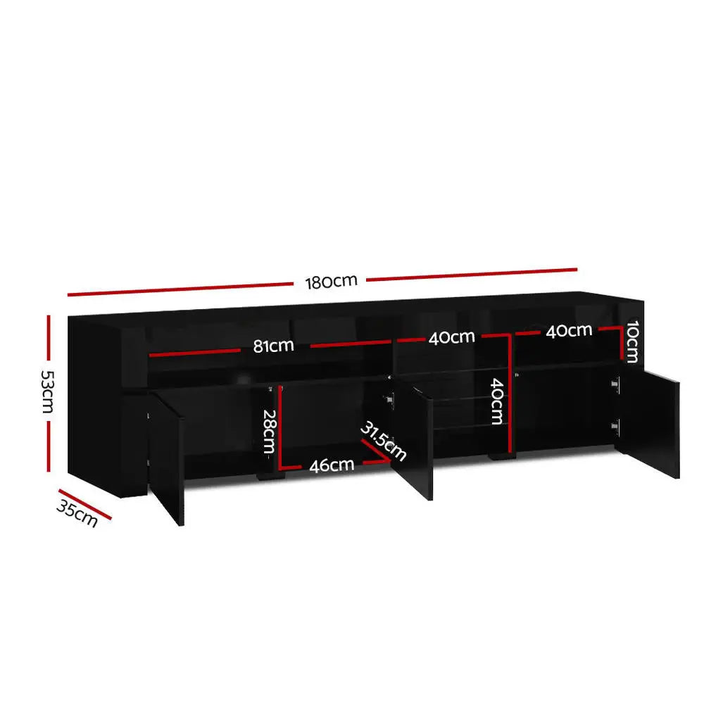 Entertainment Unit Tv Cabinet Led 180cm Black Bobi