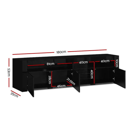 Entertainment Unit Tv Cabinet Led 180cm Black Bobi