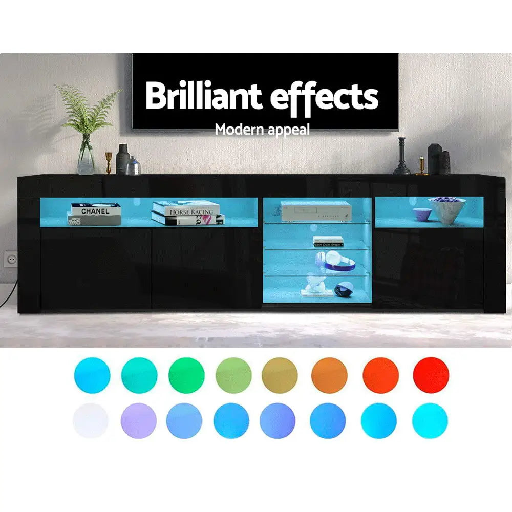 Entertainment Unit Tv Cabinet Led 180cm Black Bobi