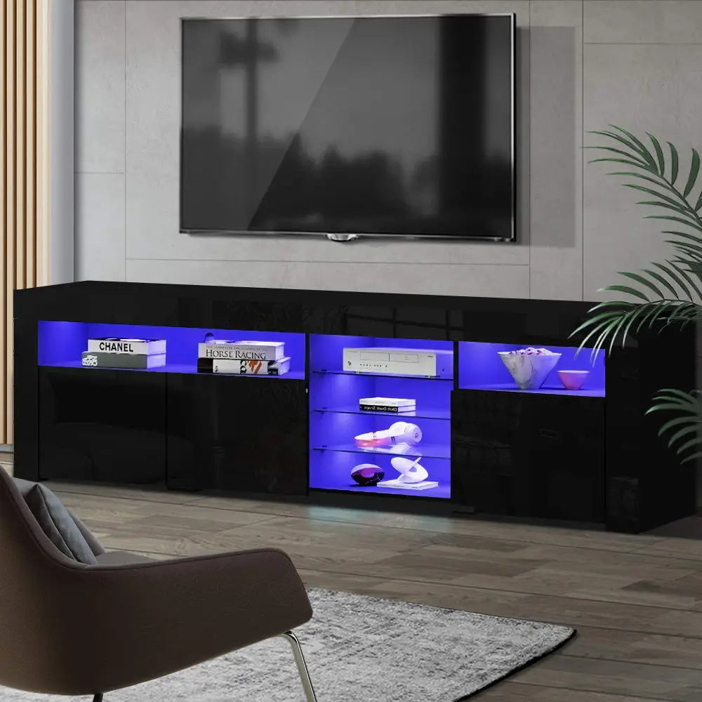 Entertainment Unit Tv Cabinet Led 180cm Black Bobi