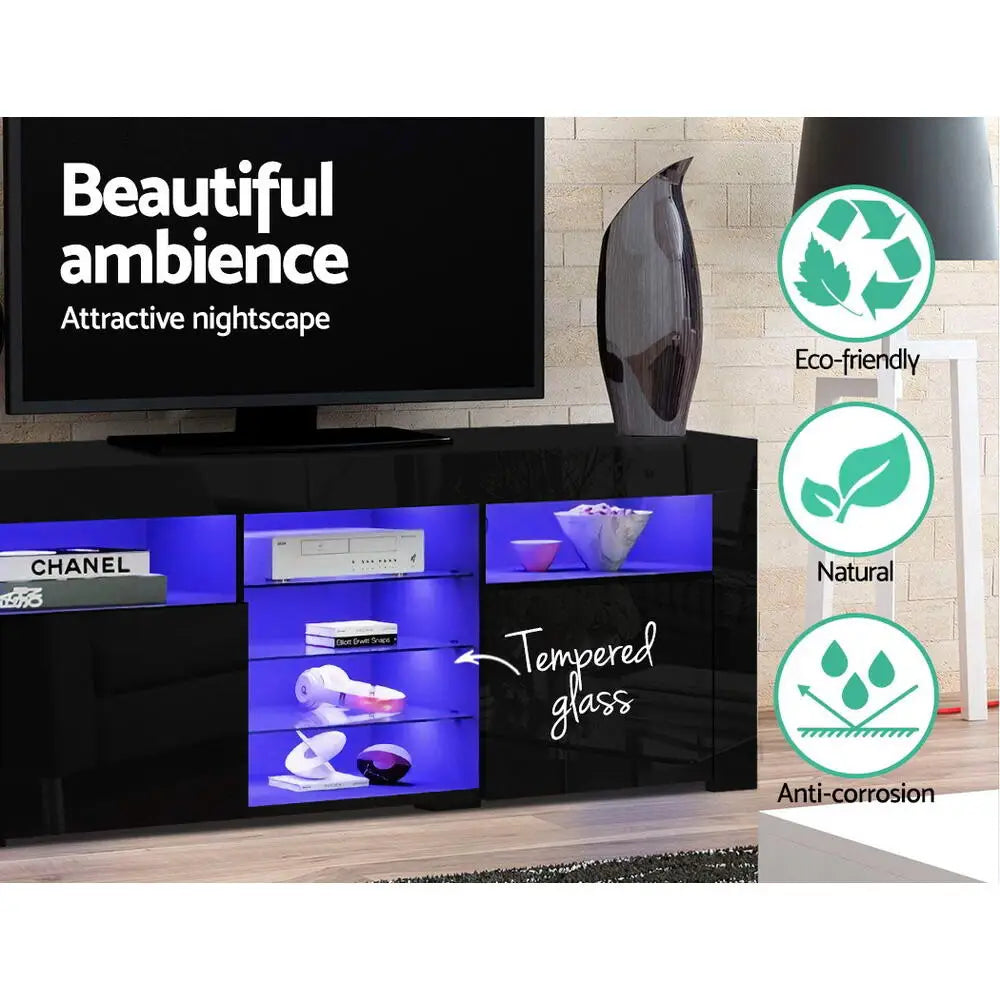 Entertainment Unit Tv Cabinet Led 180cm Black Bobi