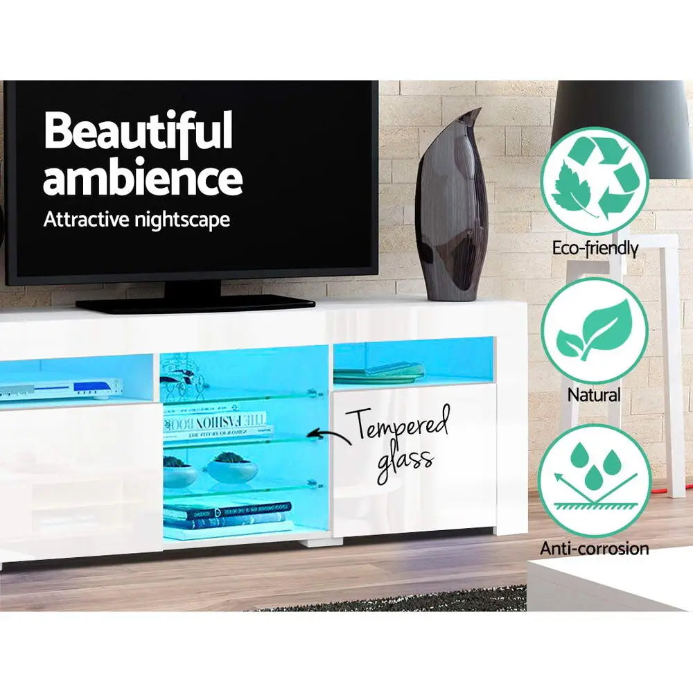 Entertainment Unit Tv Cabinet Led 180cm White Bobi