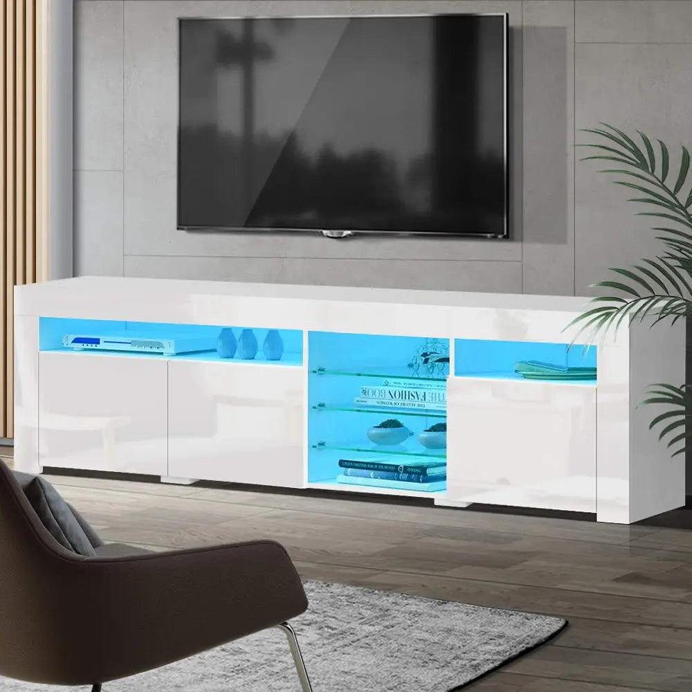 Entertainment Unit Tv Cabinet Led 180cm White Bobi