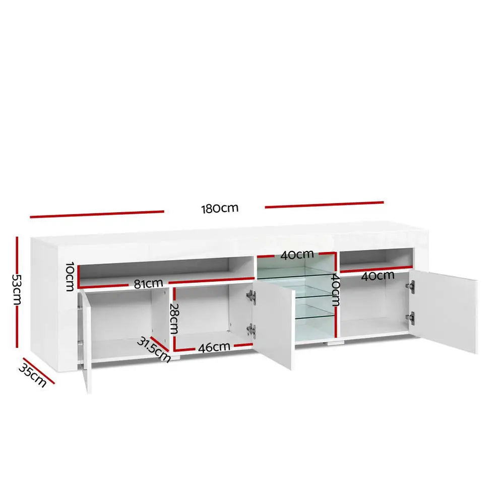 Entertainment Unit Tv Cabinet Led 180cm White Bobi
