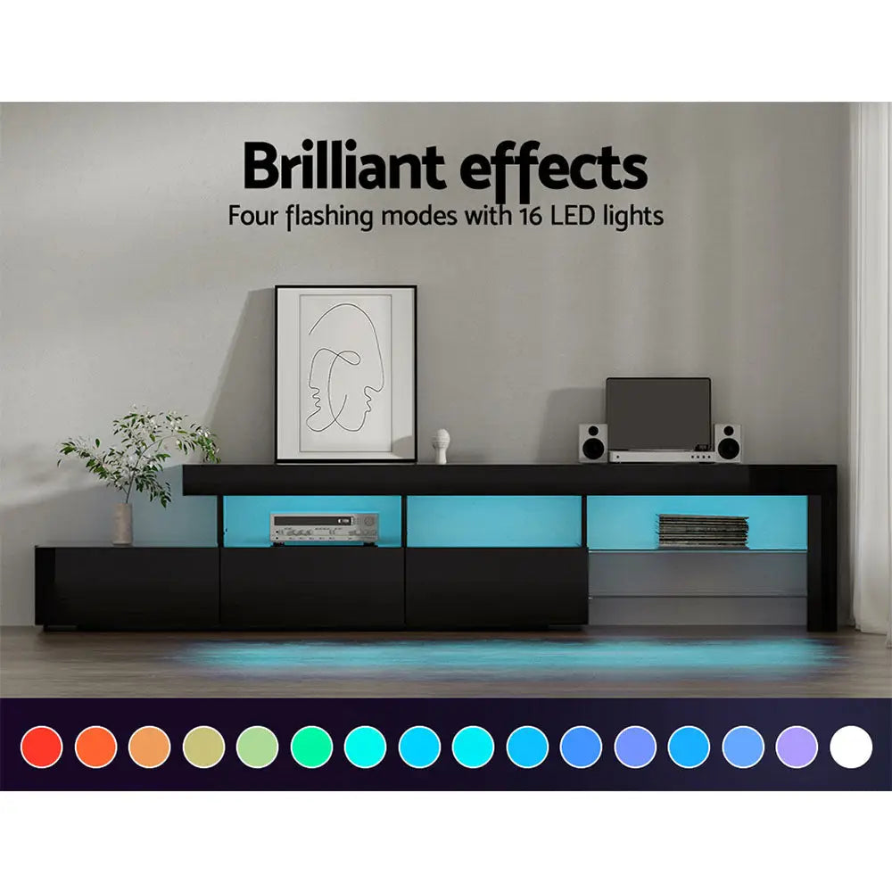 Entertainment Unit Tv Cabinet Led 215cm Black Caya