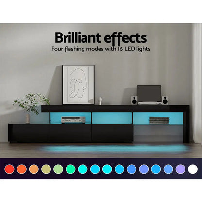 Entertainment Unit Tv Cabinet Led 215cm Black Caya