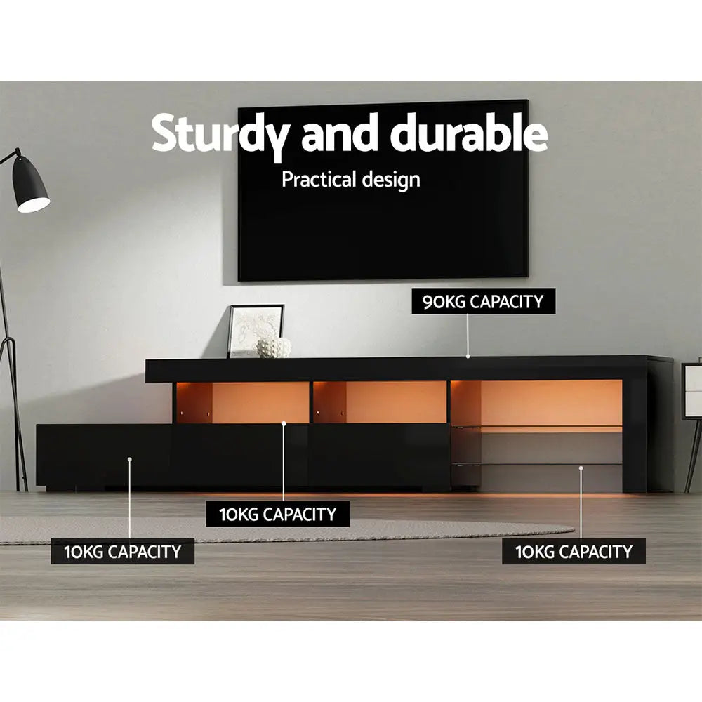 Entertainment Unit Tv Cabinet Led 215cm Black Caya
