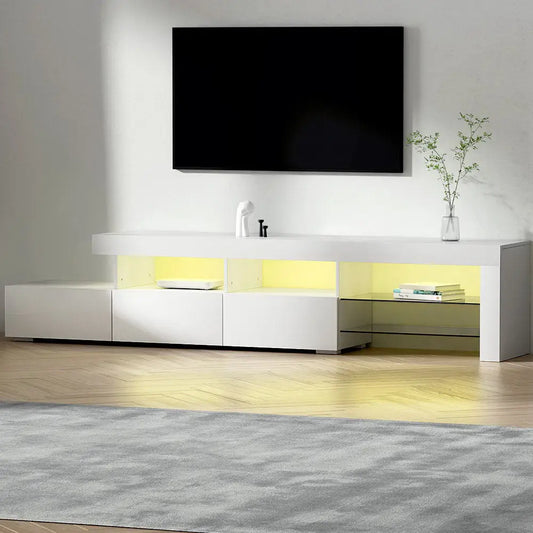 Entertainment Unit Tv Cabinet Led 215cm White Caya