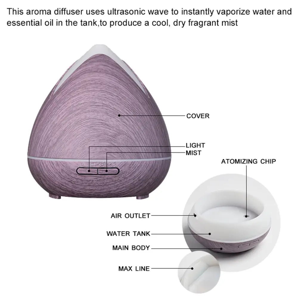 Essential Oils Ultrasonic Aromatherapy Diffuser Air Humidifier Purify 400ml - Violet