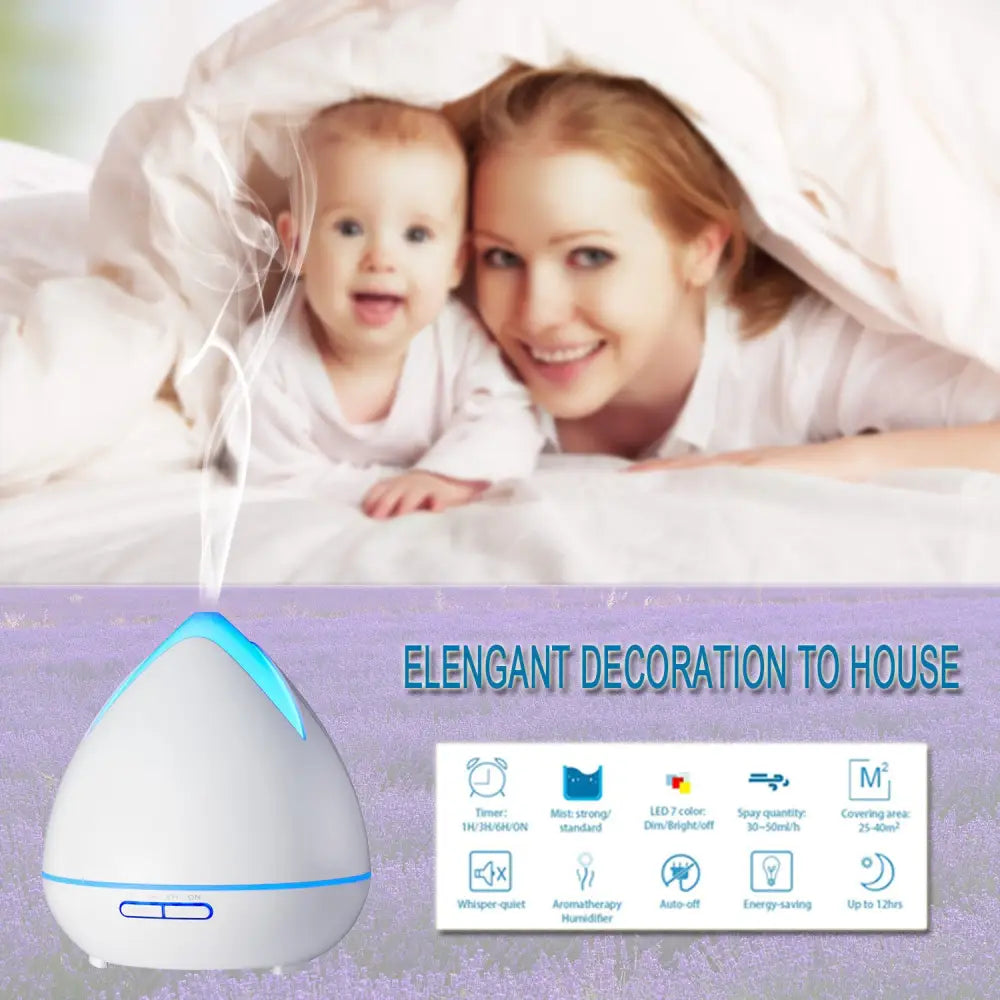 Essential Oils Ultrasonic Aromatherapy Diffuser Air Humidifier Purify 400ml - White