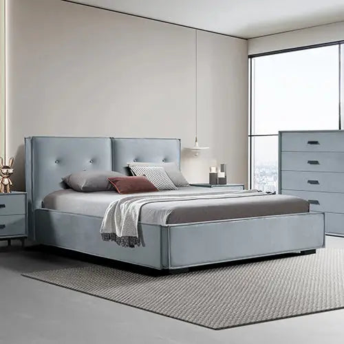 Estella Queen Bed Frame Fabric Upholstery Kd Slat in Black