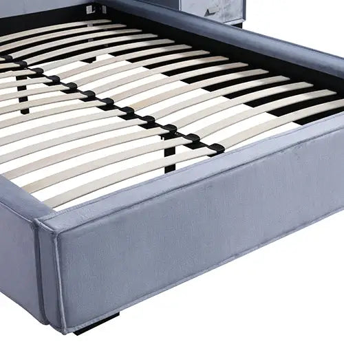 Estella Queen Bed Frame Fabric Upholstery Kd Slat in Black