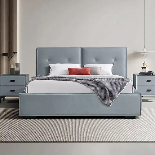 Estella Queen Bed Frame Fabric Upholstery Kd Slat in Black