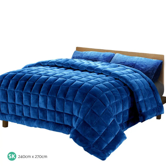 Faux Mink Quilt Blue Super King