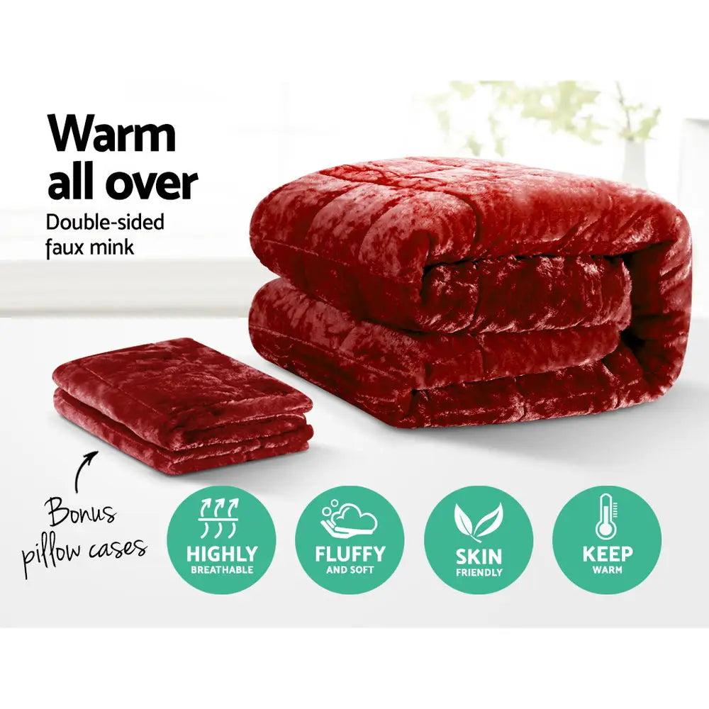 Faux Mink Quilt Burgundy Queen