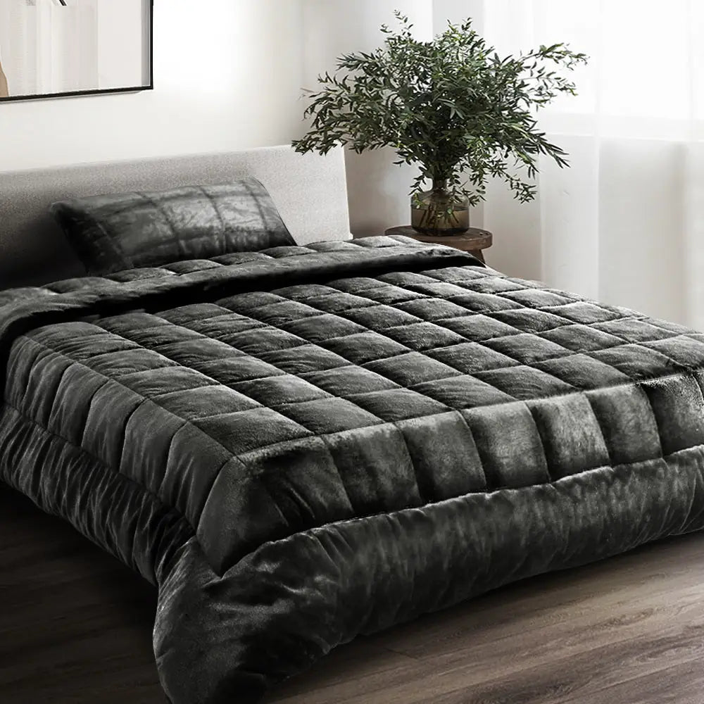 Faux Mink Quilt Charcoal Single
