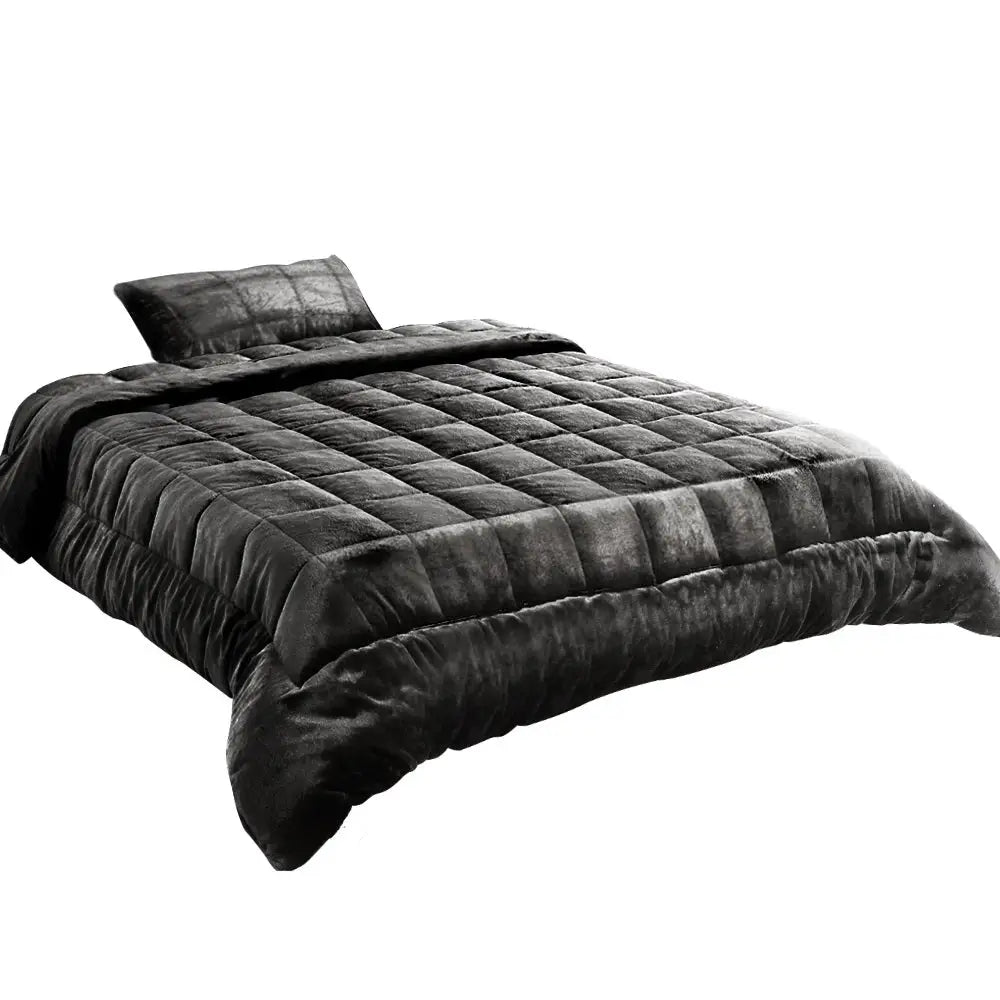 Faux Mink Quilt Charcoal Single