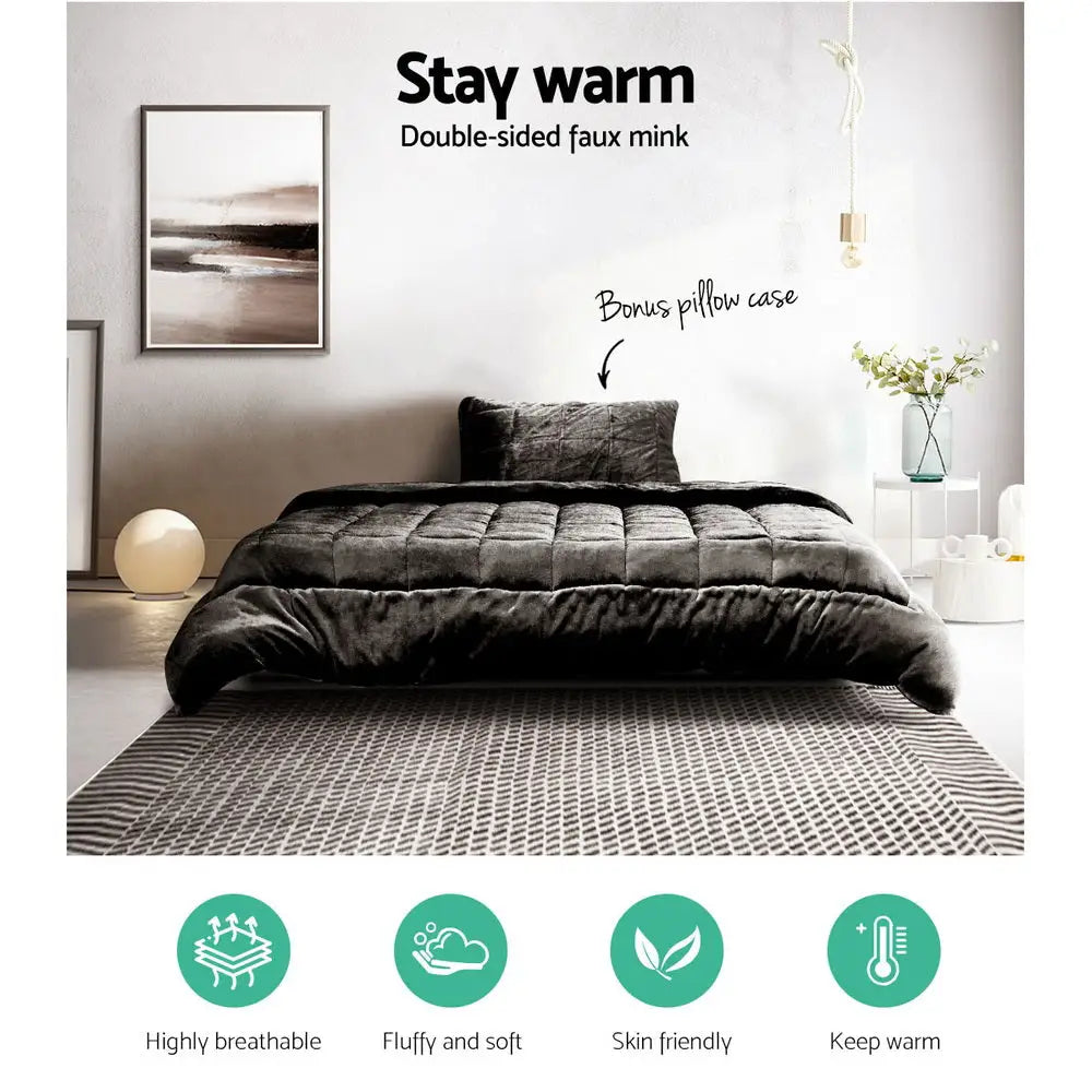 Faux Mink Quilt Charcoal Single