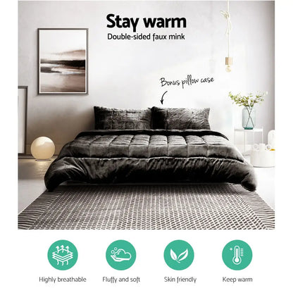 Faux Mink Quilt Charcoal Super King