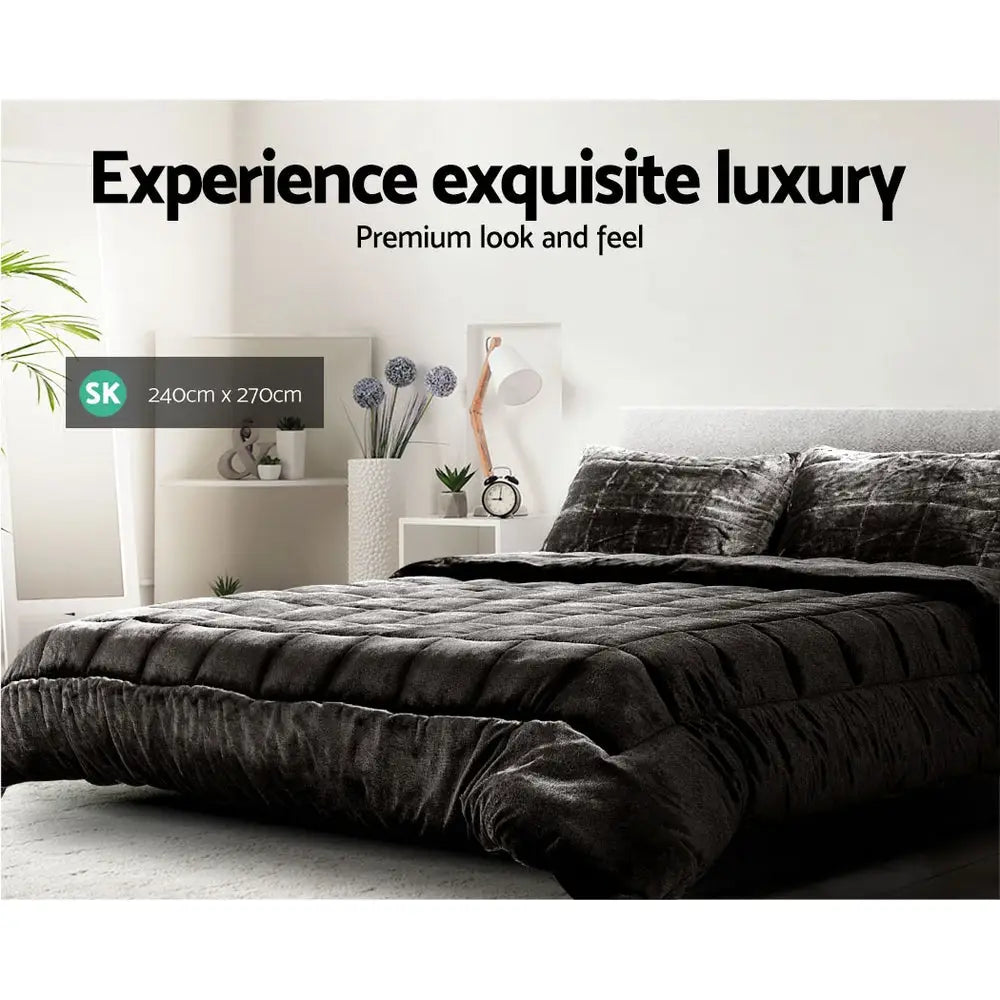 Faux Mink Quilt Charcoal Super King