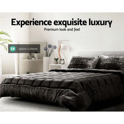 Faux Mink Quilt Charcoal Super King