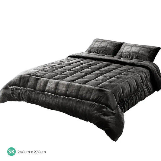 Faux Mink Quilt Charcoal Super King