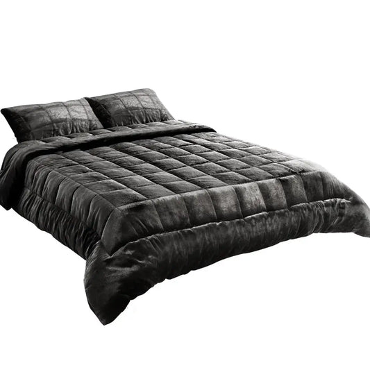 Faux Mink Quilt Charcoal Super King