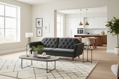 Faux Velvet Tufted Sofa Bed Couch Futon - Black
