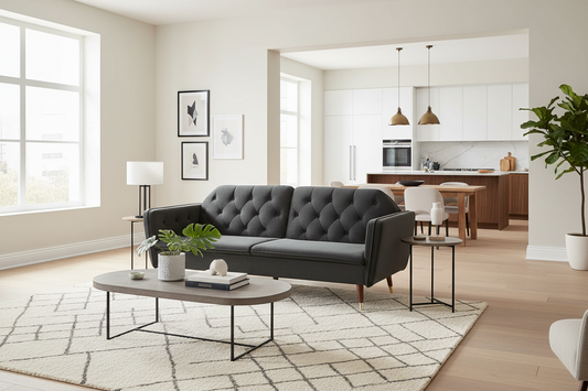 Faux Velvet Tufted Sofa Bed Couch Futon - Black