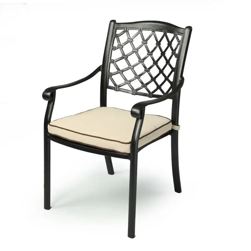 Sand / Black metal outdoor dining chairs with cushions - set of 2 - outdoor furniture Australia