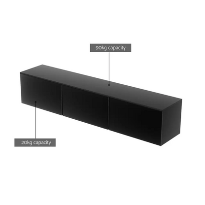 Floating Entertainment Unit Tv Cabinet High Glossy Black 3 Cabinets 200cm