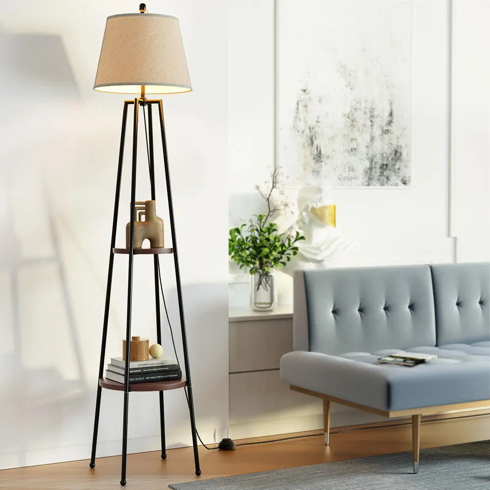 Floor Lamp 2 Tier Shelf Storage Led Light Stand Home Living Room Upright